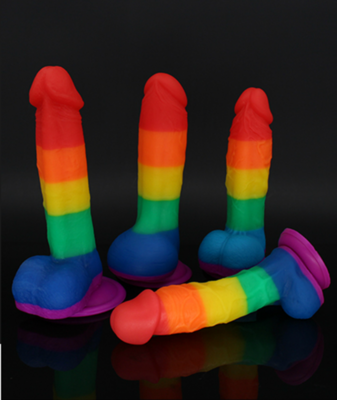 Realistic Penis Shaped Rainbow Suction Cup Dildo