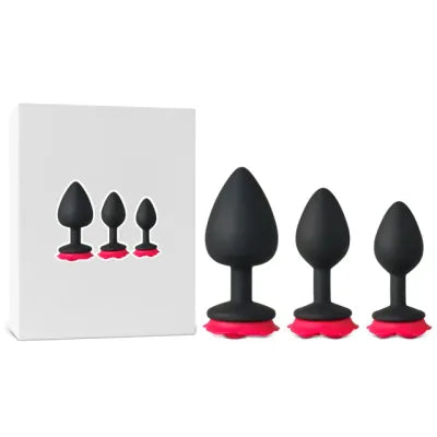 Rose Bud Silicone Butt Plug 3-Piece Set