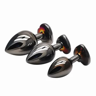 3pcs Dark Heart Stainless Steel Jewel Anal Plug Set