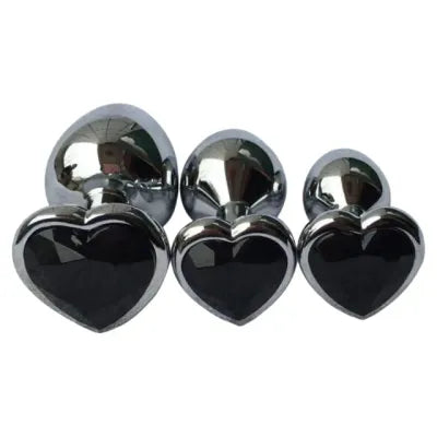 3pcs Dark Heart Stainless Steel Jewel Anal Plug Set