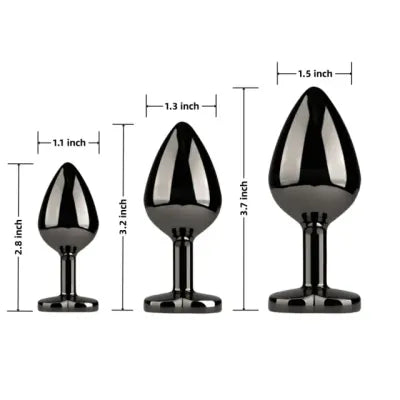 3pcs Dark Heart Stainless Steel Jewel Anal Plug Set