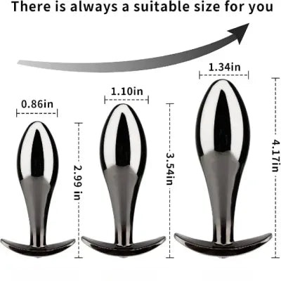 3pcs Iridescent Metal Anal Plug with Pink Gemstone Set