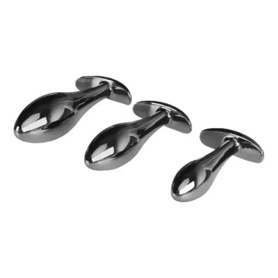 3pcs Iridescent Metal Anal Plug with Pink Gemstone Set