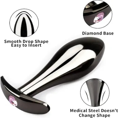 3pcs Iridescent Metal Anal Plug with Pink Gemstone Set