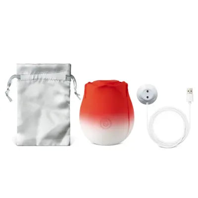 Silicone Red & White Clitoral Sucking Rose Vibrator