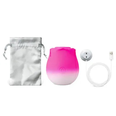 Silicone Magenta & White Clitoral Sucking Rose Vibrator