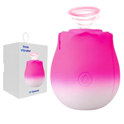 Silicone Magenta & White Clitoral Sucking Rose Vibrator