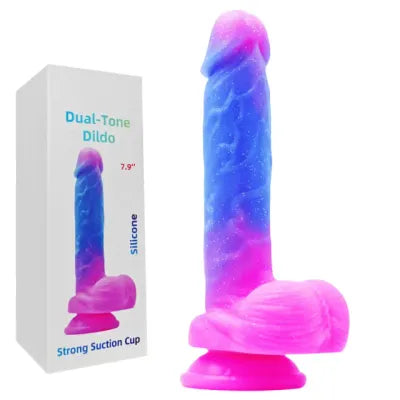 Dual-Tone Silicone Dildo with Balls and Suction Cup