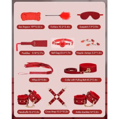 Red 11 Piece BDSM Bondage Kit