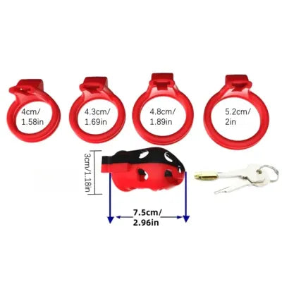 Black Red Chastity Device With 4 Size Penis Ring