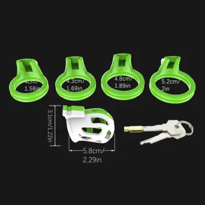 Green White Chastity Device With 4 Size Penis Ring