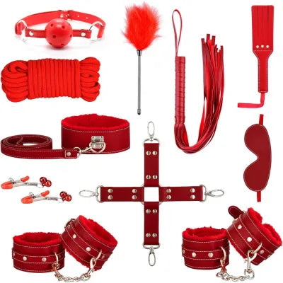 Red 11 Piece BDSM Bondage Kit