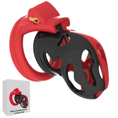 Black Red Chastity Device With 4 Size Penis Ring