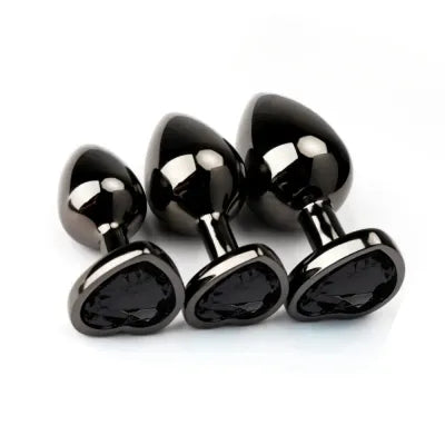 3pcs Dark Heart Stainless Steel Jewel Anal Plug Set