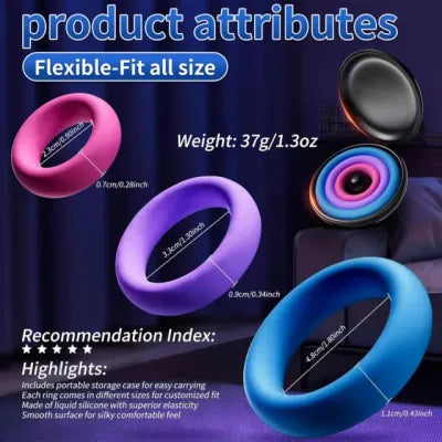 Multicolor 3-Piece Silicone Cock Ring Set