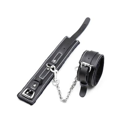 Genuine Leather Padded Cuffs with Shackle Restraints